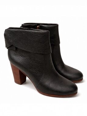 Kate Spade Lanise Black Pebbled Leather Ankle Boots Stacked Heel Size 7